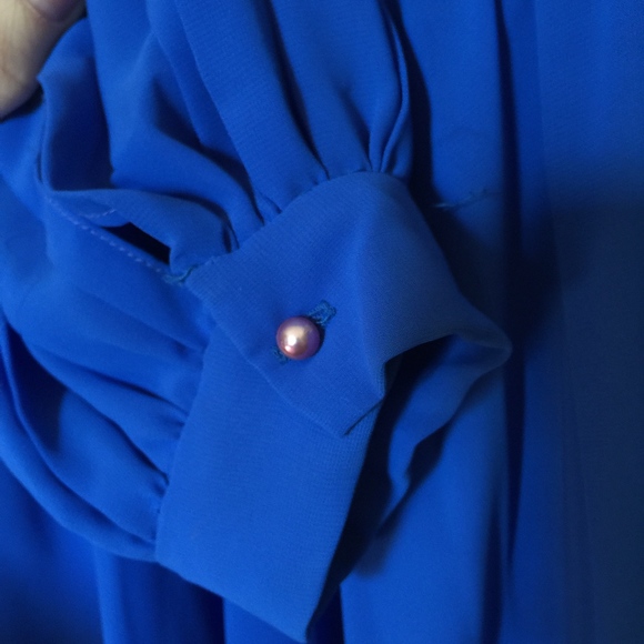 1970s ZiZi by Barbara Chodos Blue Poly Dress - Picture 8 of 8